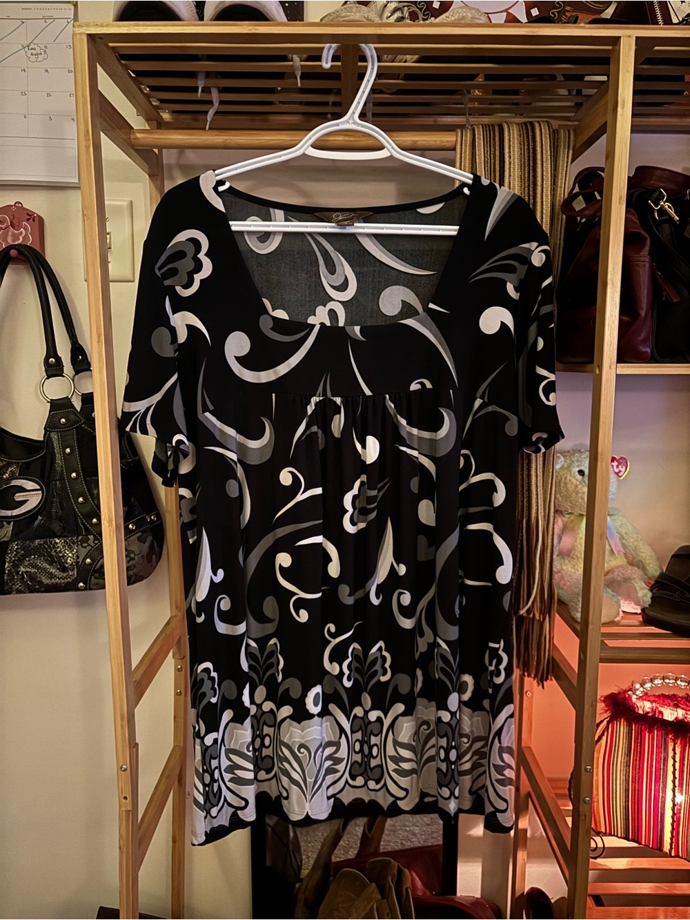 Jessica Vintage Black & White Swirl Print Women's Dress